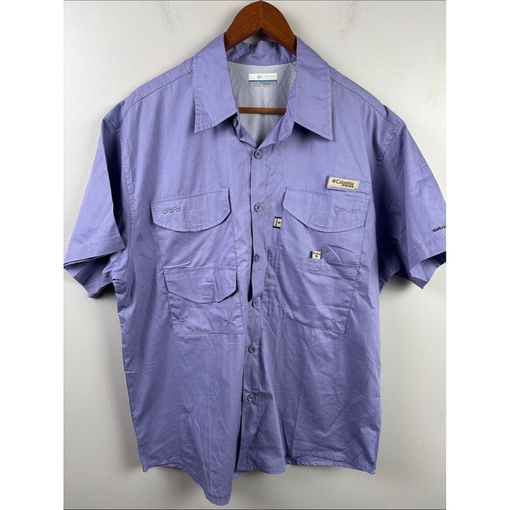 Columbia PFG Men’s Short Sleeve Button-Down Shirt Small lilac performance fish